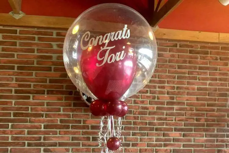 rBalloons Lane Balloon delivery NJ in using colors Red and White latex balloon With ound clear burgundy graduation balloons with mini balloons inside Occasion Balloons Column For Occasion Party