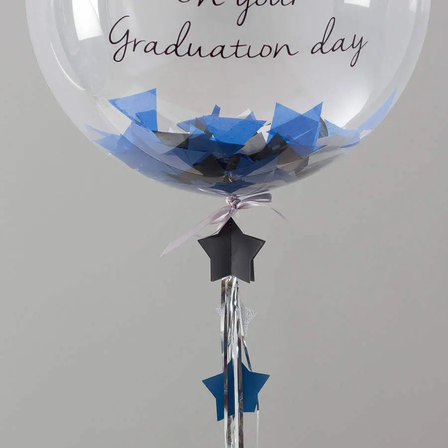 Balloon delivery use colors Dark Blue Silver Black Sapphire Blue balloons round clear graduation balloons with confetti Event Party confetti transparent balloons