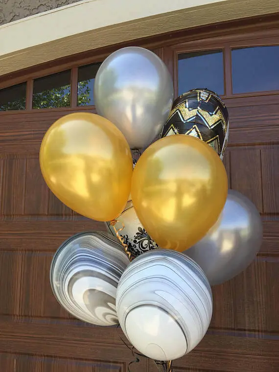 Black Gold White and Silver Marble Balloons