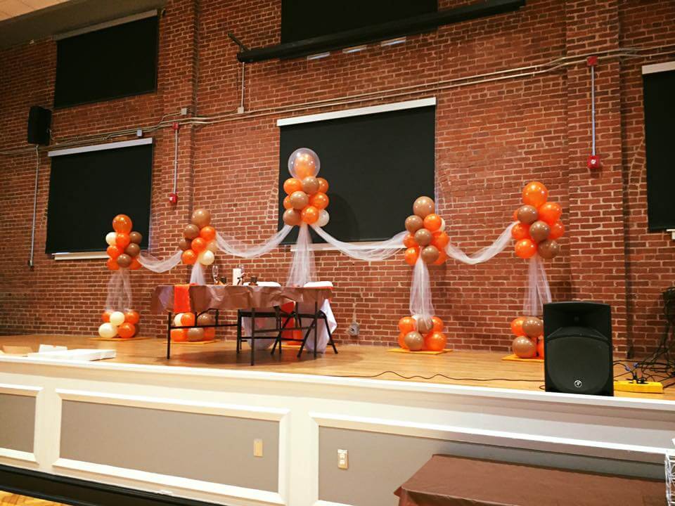 Balloons Lane Balloon delivery in Staten Island use colors Rose Gold White Blush and Orange latex balloons Arch for an Occasion