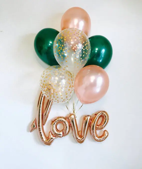 Balloons Lane Balloon delivery NYC in using colors Emerald Green Rose Gold and White latex balloons first-Anniversary-balloon Column for Anniversary Party