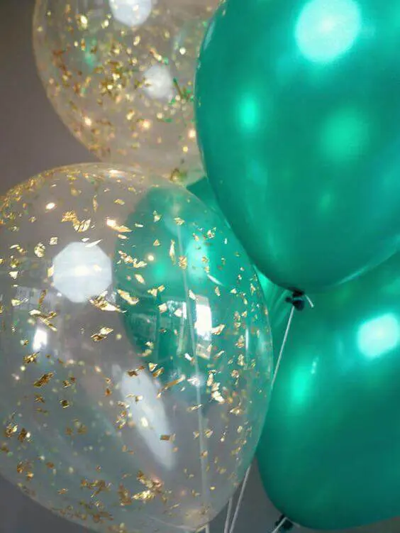 Balloons Lane has everything you need to elevate your occasion party decoration in New Jersey with light green and gold confetti balloons filled with confetti. These balloons will add a touch of elegance and sophistication to your celebration.