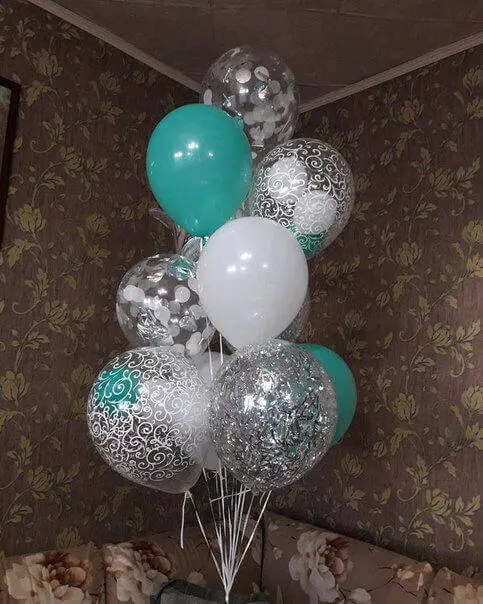 Balloons Lane has everything you need to create a beautiful decoration for your anniversary party in NJ, including light green and white confetti balloons filled with confetti. These balloons will add a romantic and charming touch to your celebration.