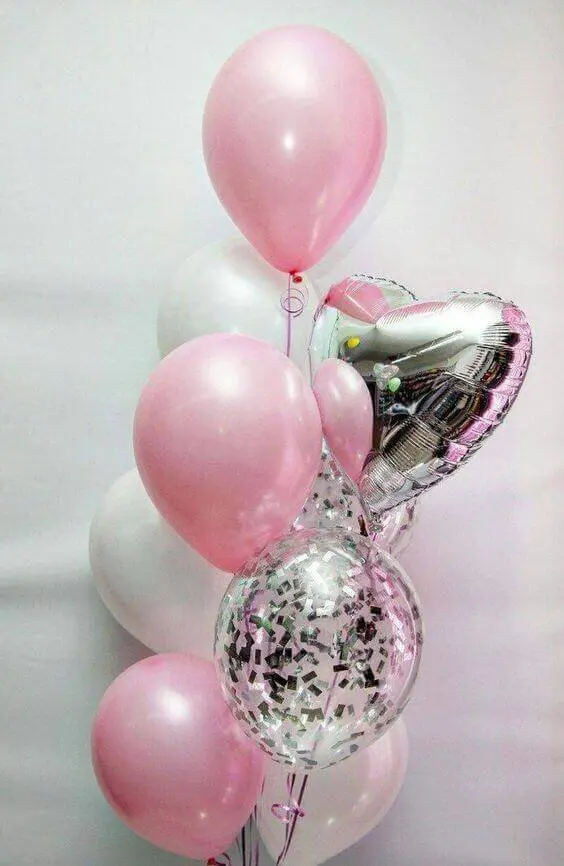 Balloon delivery use colors Pink White confetti balloons With Heart shape Silver Balloons ​Confetti For Anniversary Party & pink and white confetti balloons