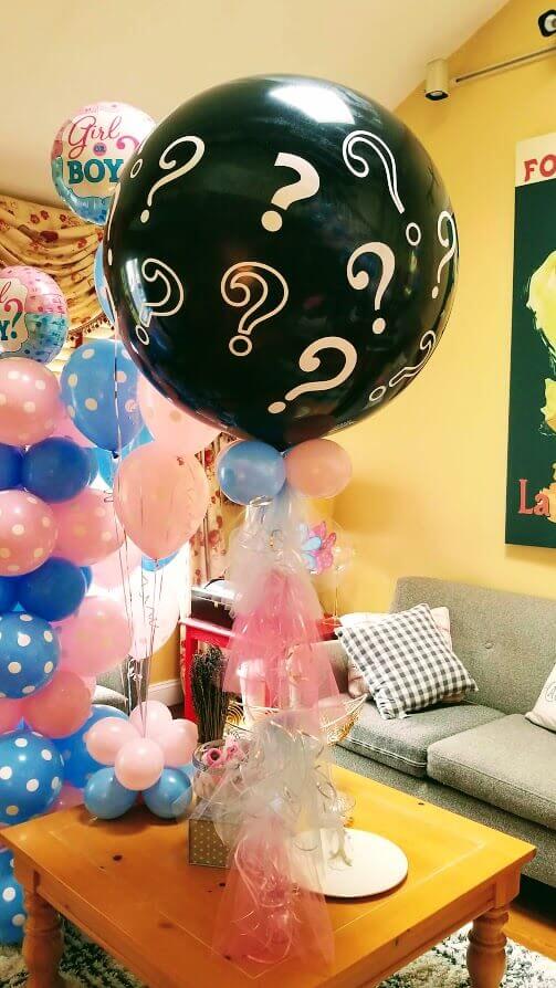 gender reveal black balloon jumbo with question marks