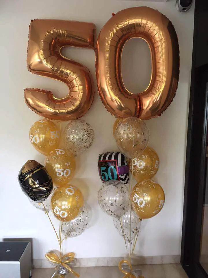 golden 50th big balloons with confetti and number latex balloons bouquet