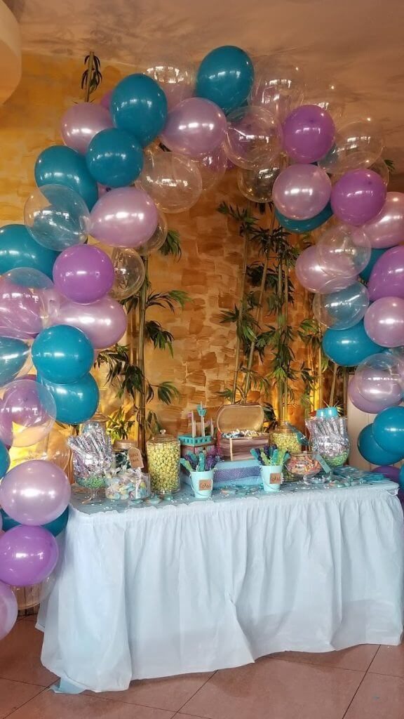 Balloons Lane Balloon delivery in Manhattan use colors​ Purple Tropical Teal White Lavender balloons Party or arch