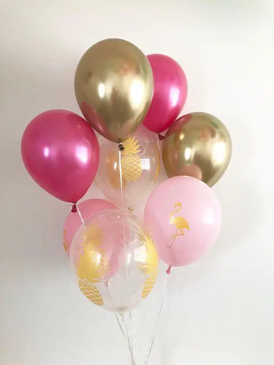 Chrome® Gold Wild Berry Pink and Gold flamingo balloons
