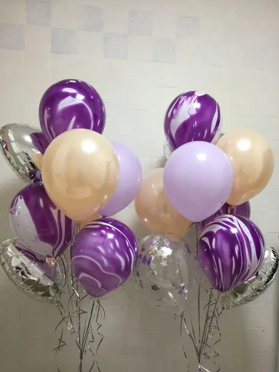 Balloons Lane Balloon delivery Manhattan in using colors Purple Blush White and Silver marble latex balloons first-Event-balloon Arch for EventParty