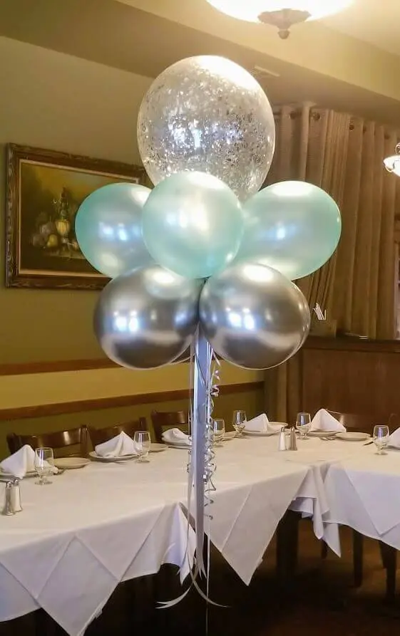 Balloons Lane Balloon delivery Manhattan use colors teal and silver confetti balloon floating helium balloons Party Column