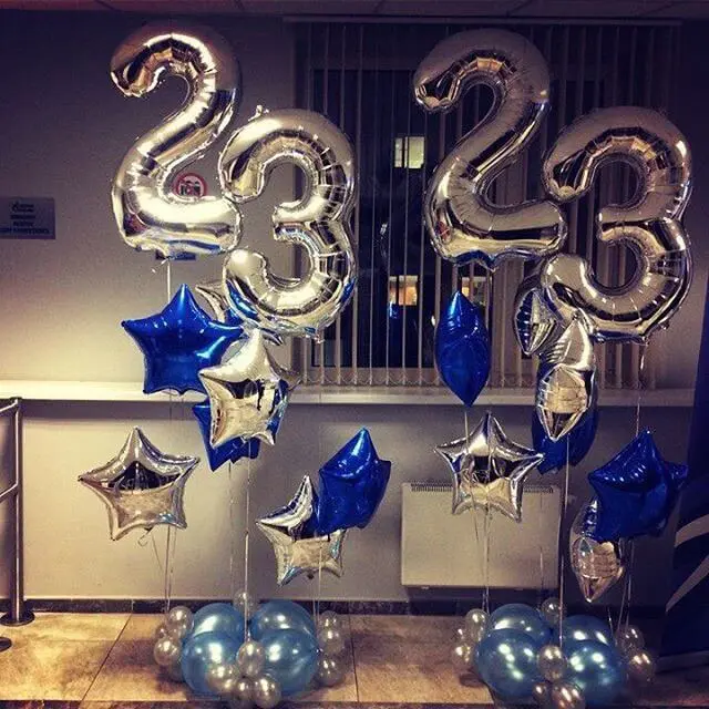 23rd birthday big silver number Mylar balloons with silver stars