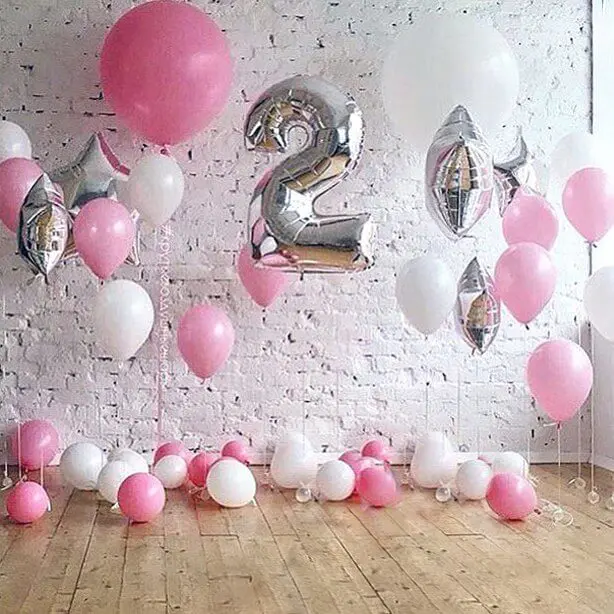2nd birthday balloons for girl in Pink Silver and white latex Balloons