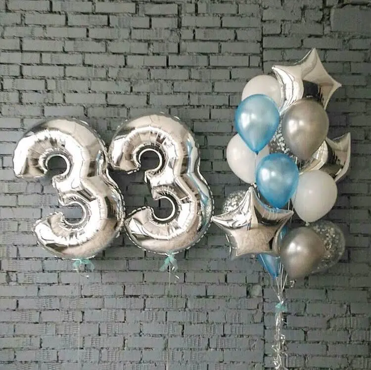 33rd birthday balloons Mylar and latex balloons centerpieces with confetti balloons
