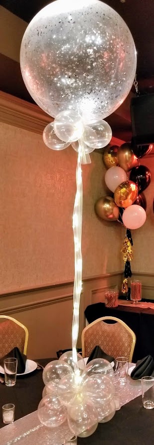 retro theme big round silver confetti balloon with LED string