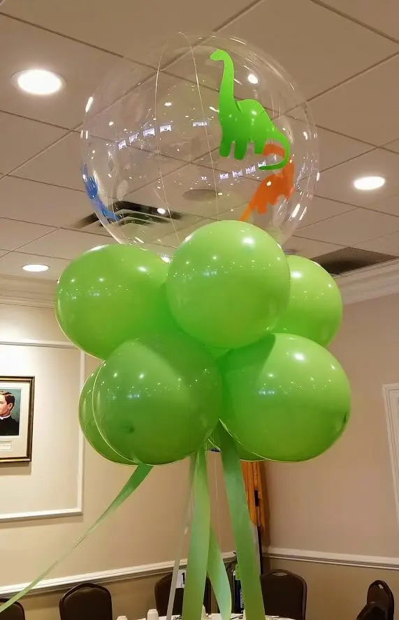 big round clear dinosaur theme 1st birthday balloons centerpiece