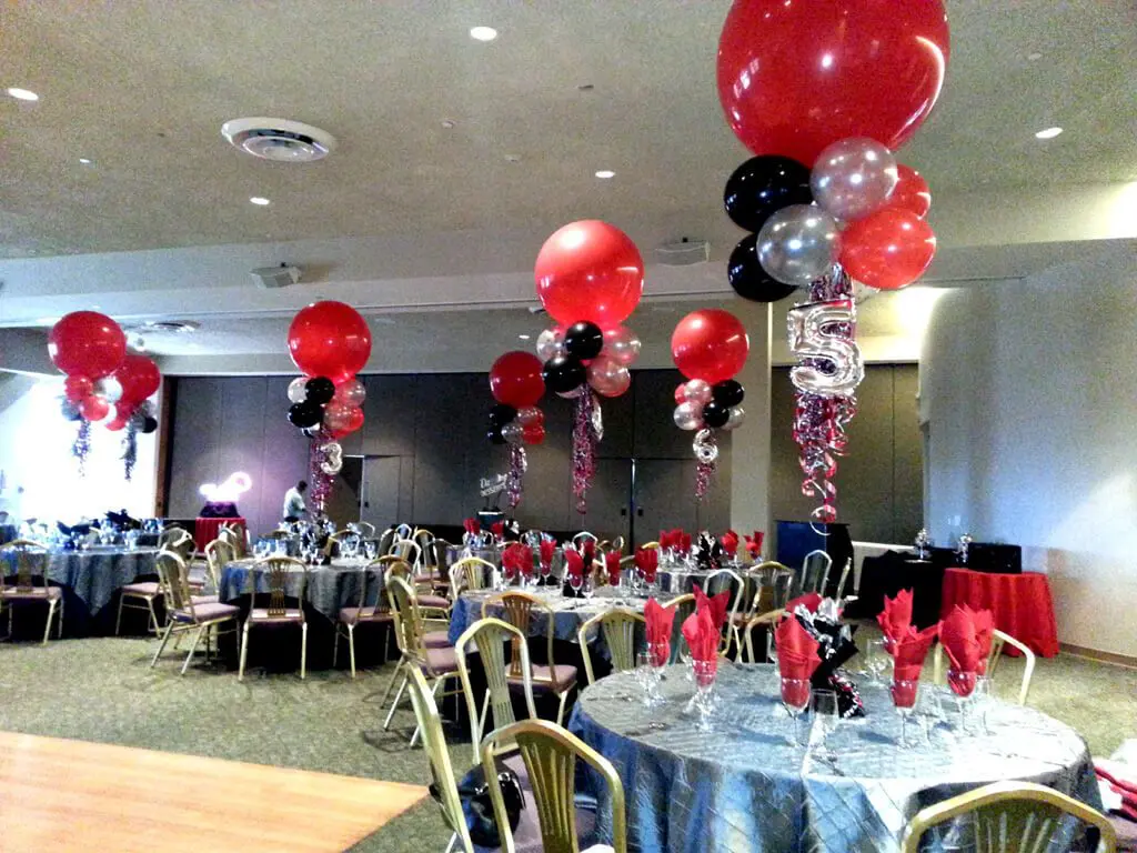 mini silver number balloons with big round red balloons and mini balloons