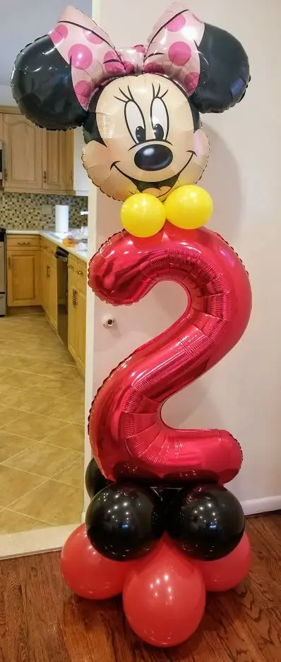 Balloons Lane Balloon delivery Brooklyn in using colors Ruby Red Black and red latex balloons Minnie and Mickey mouse number balloons 2nd Anniversary balloons With number 2 in Red for Anniversary Party