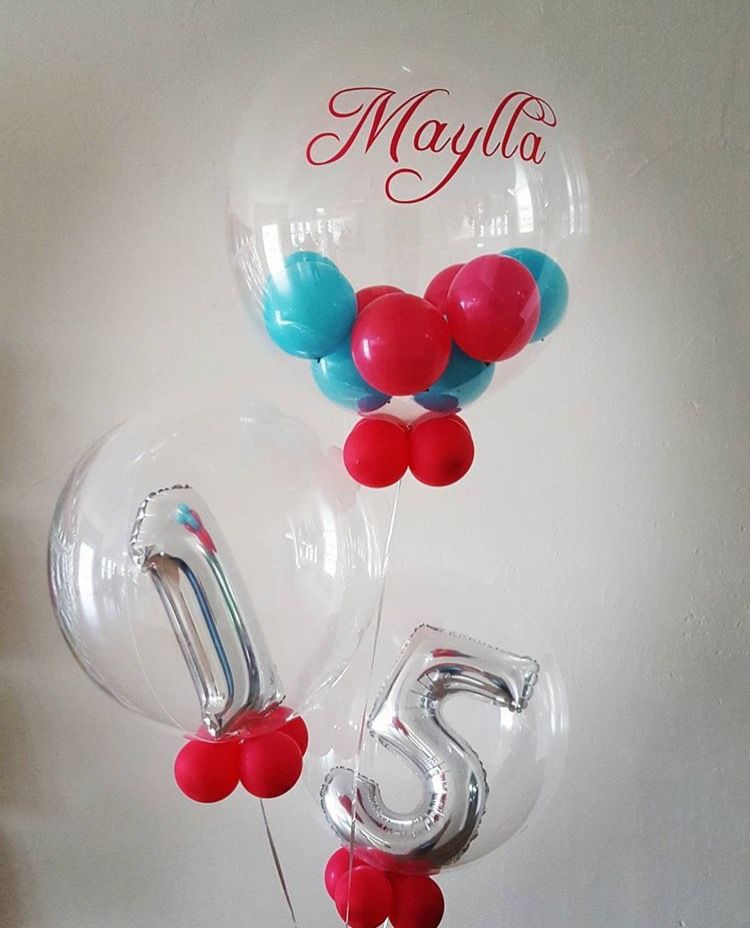 15th birthday silver number balloons in clear round balloons
