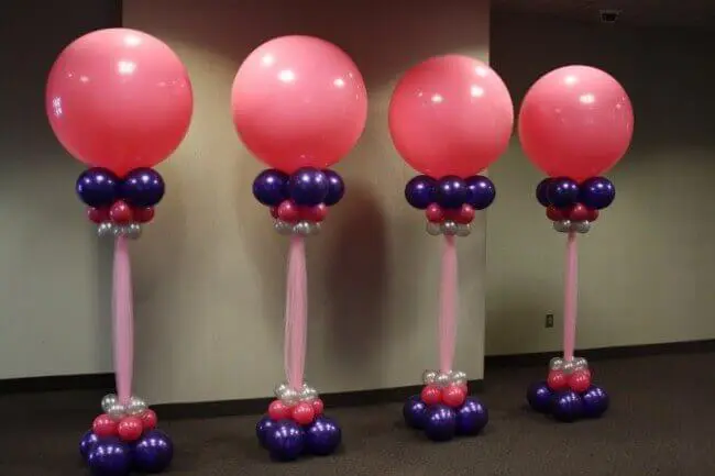 Balloons Lane Balloon delivery NJ in use colors Pink Purple and Sliver for a christening with mini chrome balloons Occassion for Column