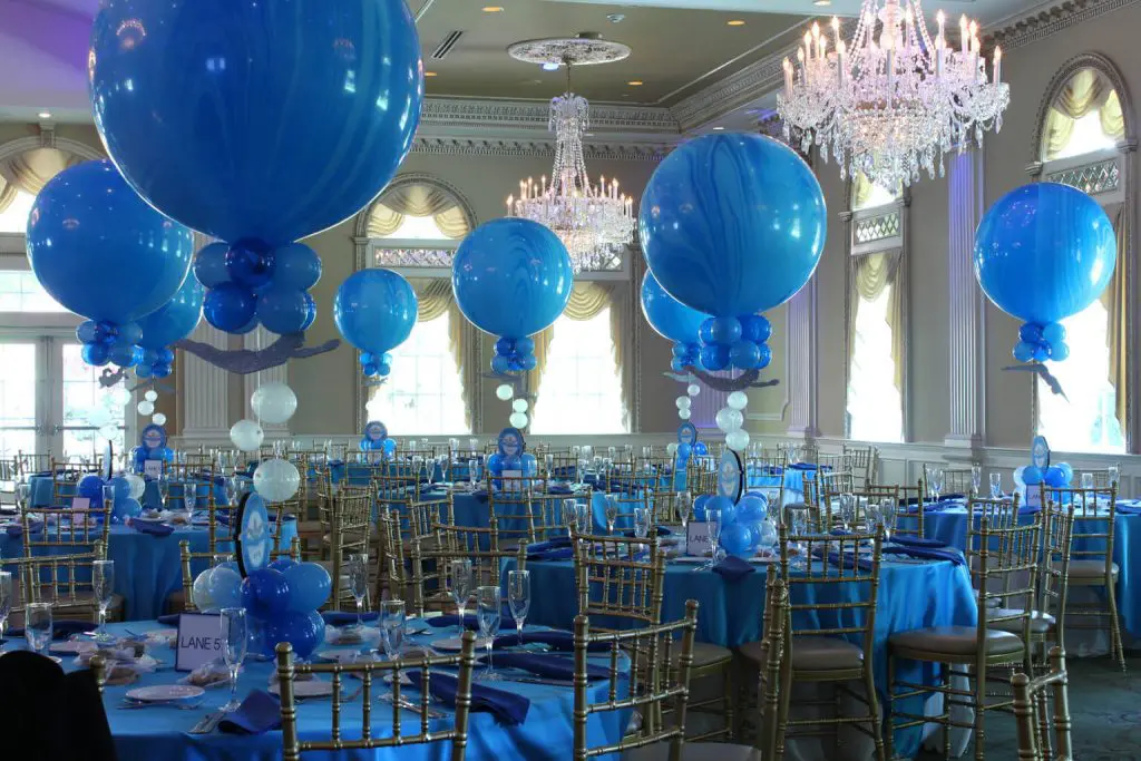 round big marble blue balloons centerpieces bar mitzvah