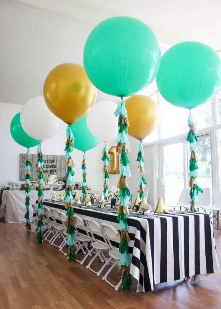 Mint green white gold latex balloons