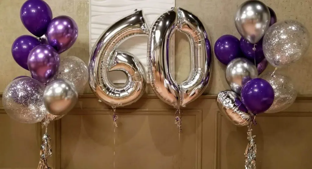 Balloons Lane Balloon delivery NJ in using colors Purple and silver Balloons With 60th-anniversary balloons Number for an Event party
