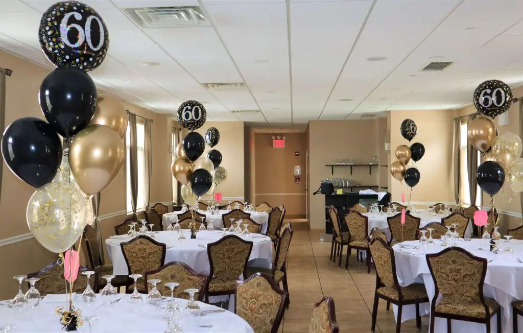 Balloons Lane Balloon delivery Staten Island in using colors Black White and Gold Balloons With 60th balloons mylar and latex balloons Number for a Anniversary party