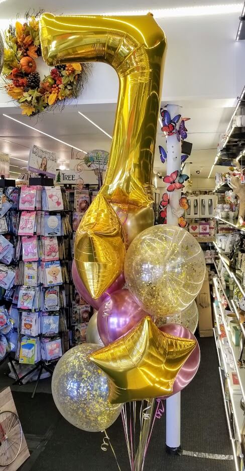 Balloons Lane Balloon delivery NJ in using gold chrome balloons 7th birthday balloons big number 7 in gold with gold star Number for Birthday Party
