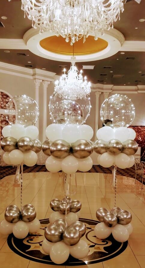Balloons Lane Balloon delivery NYC in use colors White Rose Gold Ivory Silk SHOWER CLEAR ROUND LED BUBBLE BALLOONS for column