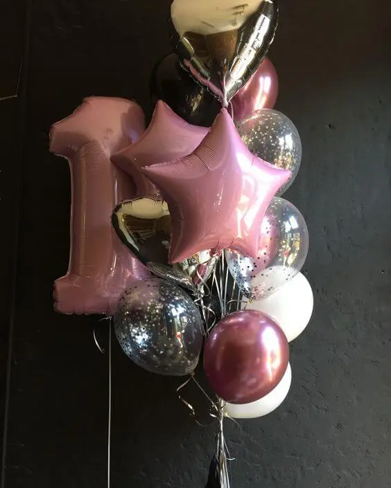 Balloons Lane Balloon delivery New York City in using colors Pink Silver and White latex Balloons baby first birthday latex and Mylar Balloons Number for an Occasion party
