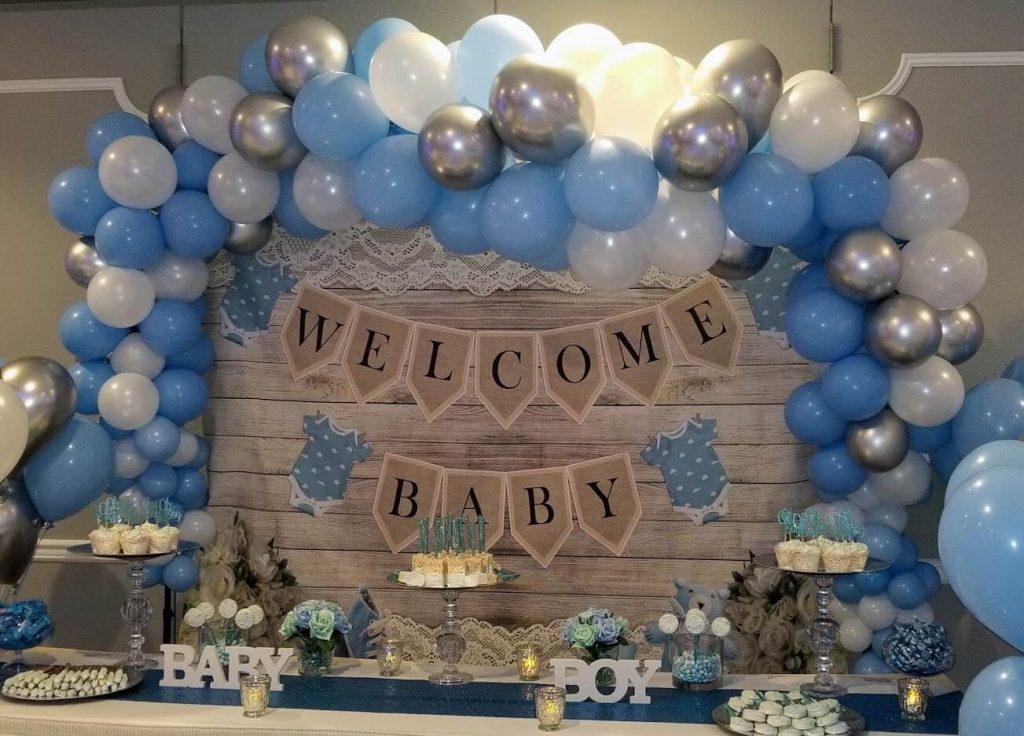 Balloons Lane Balloon delivery in Staten Island use colors, Blue White Silver Ivory baby shower balloons garland Anniversary For Arch