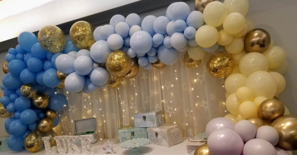 Balloons Lane Balloon delivery in Brooklyn use colors, Blue Gold Yellow Ivory Pink Anniversary for Arch balloons garland arch pastel colors for bar mitzvah