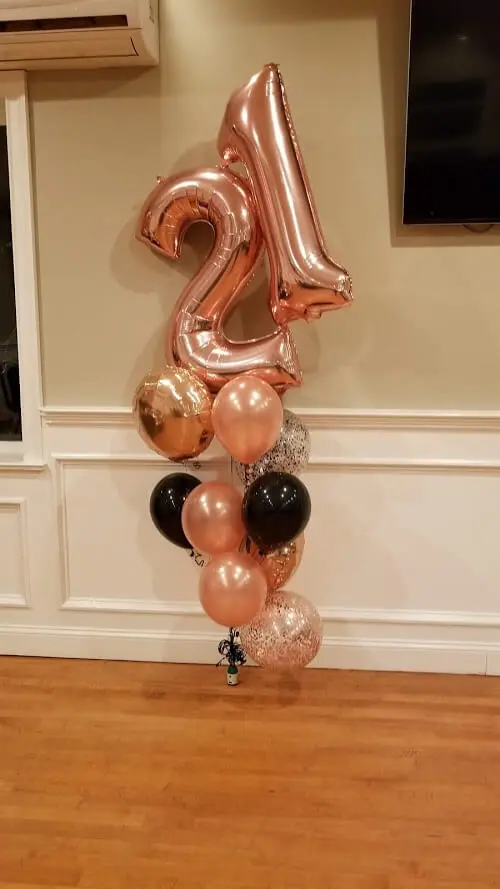 rose gold and Black Balloons with big rose gold number balloons