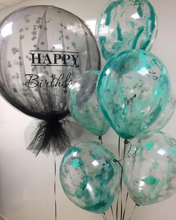 Balloon delivery colors Black Winter green Spring Green balloons with birthday balloons colorful confetti balloons