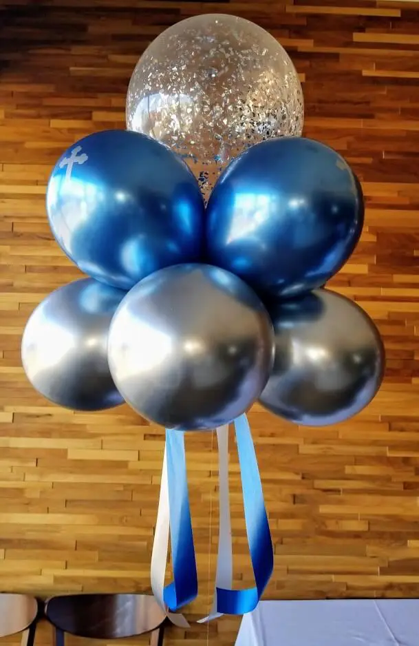 Balloon delivery uses the colors Silver and Blue Chrome balloons with unique styles and the most used full design in balloons for Occasion party decorations balloons