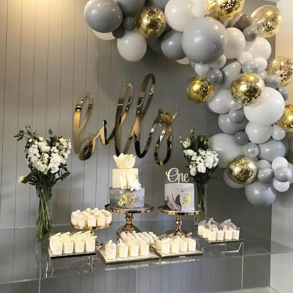 Silver Gold Ivory Silk white, Anniversary for Arch. The colors complement each other beautifully, creating an eye-catching display that's perfect for any celebration.