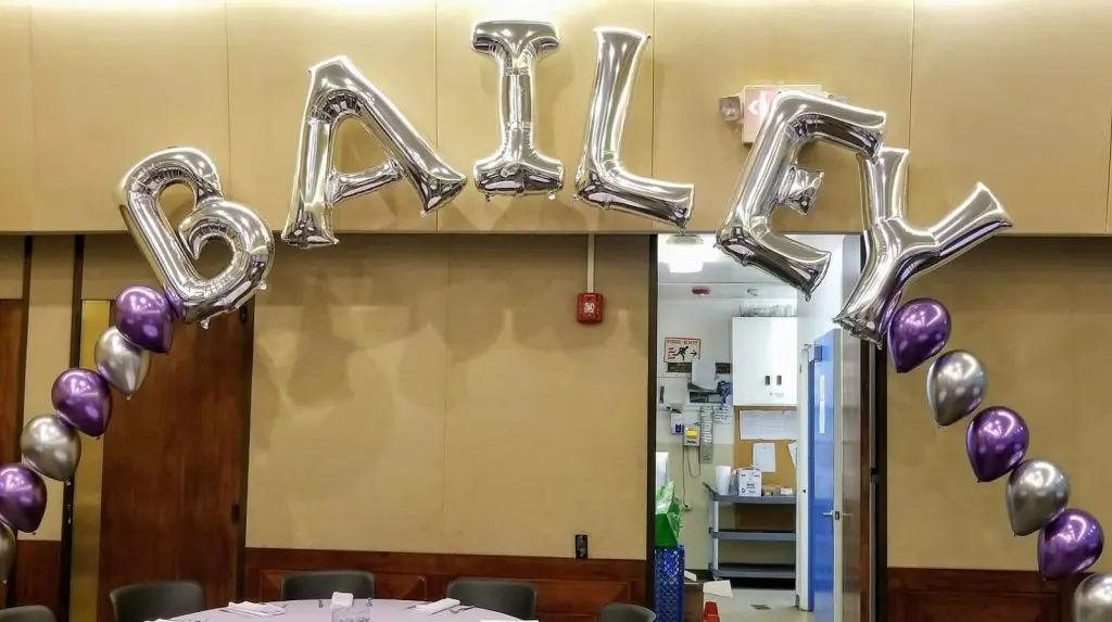 Balloons Lane in NYC Presents Silver Letter and Chrome Lavender Balloon Half Arch