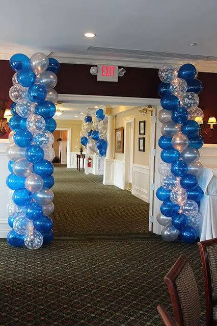 Balloons Lane Balloon delivery NYC in use colors White and Blue confetti balloons Column For Party