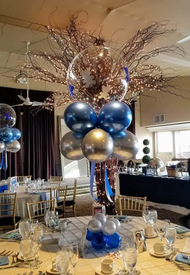 Balloons Lane Balloon delivery Nyc in use colors crome silver and blue latex balloons Column for Party