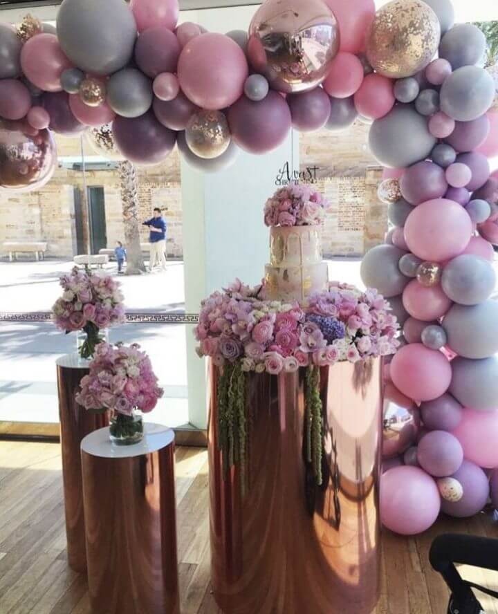 Balloons Lane Balloon delivery in NYC use colors Silver Pink Purple balloons engagement For arch