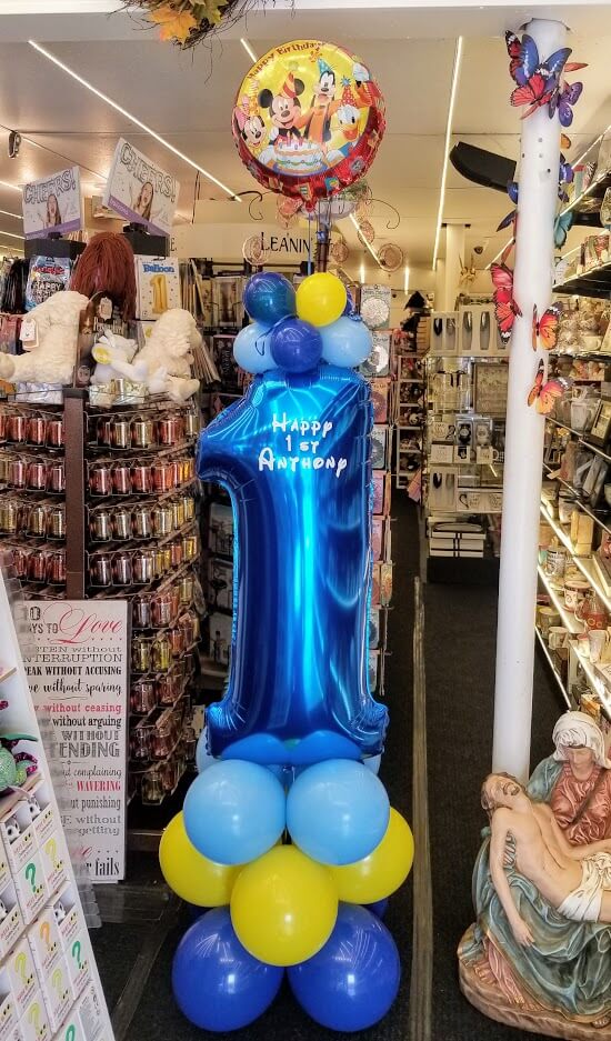 Balloons Lane Balloon delivery Staten Island in using colors blue light blue and yellow balloons with first birthday balloons​ Number for birthday party