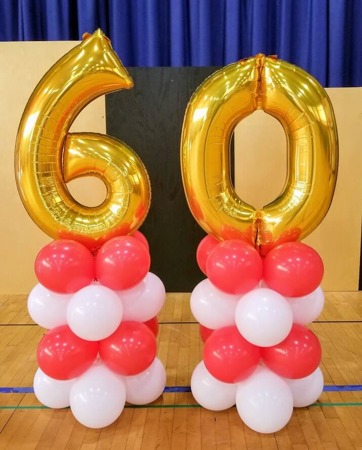 Balloons Lane Balloon delivery Manhattan in using colors Gold Red and White latex balloon gold 6 and 0 big number balloons for Event Party
