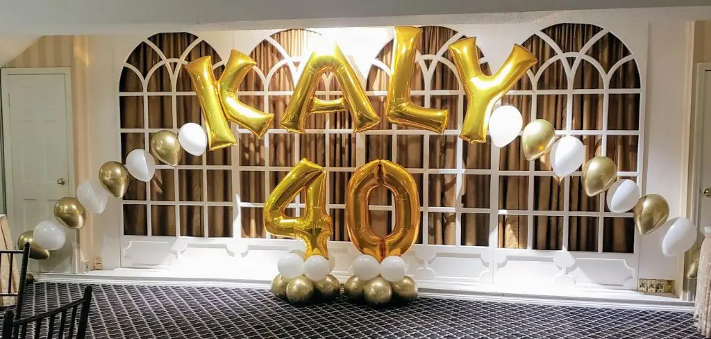 Gold and White latex Balloon Gold name and Number 40 balloons for a Decoration party