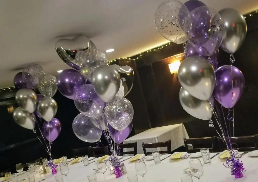 Balloons Lane use purple lavender silver latex balloons centerpiece with purple and silver confetti balloons centerpiece For Occasion