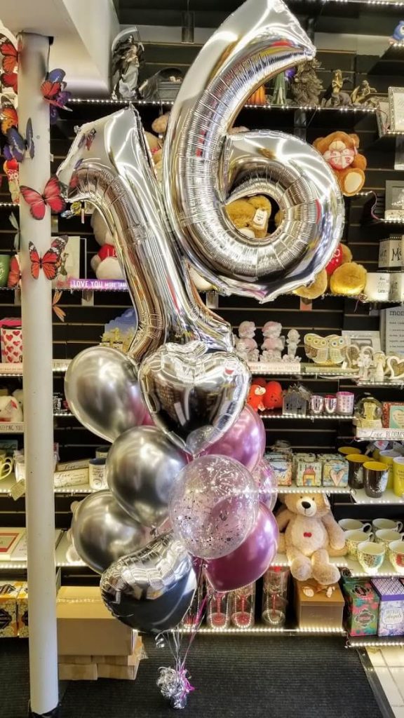 Balloons Lane Balloon delivery Staten Island in using colors Silver Chrome Purple balloons sweet 16 balloons bouquet in silver with latex balloons With Number for Decoration Party