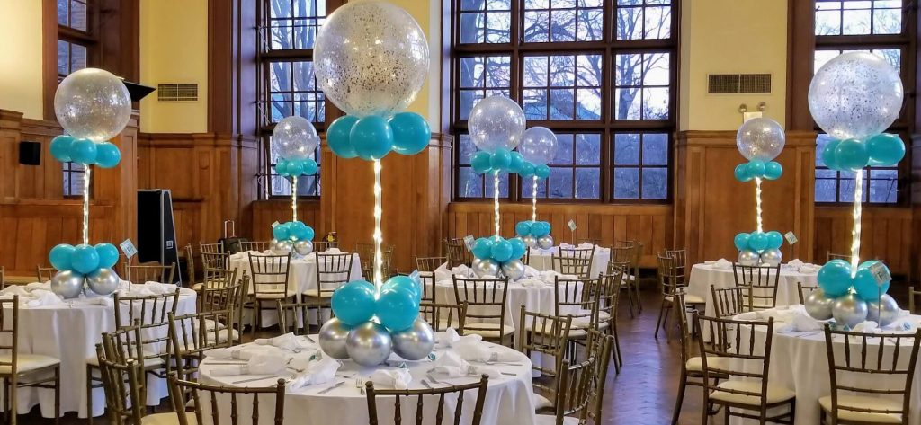 Balloons Lane Balloon delivery NJ in using colors tiffany blue and silver confetti balloons for sweet 16 birthday Balloons Column For birthday Party