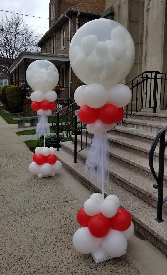 "White and red latex wedding balloons for column decoration delivered by Balloons Lane in Brooklyn