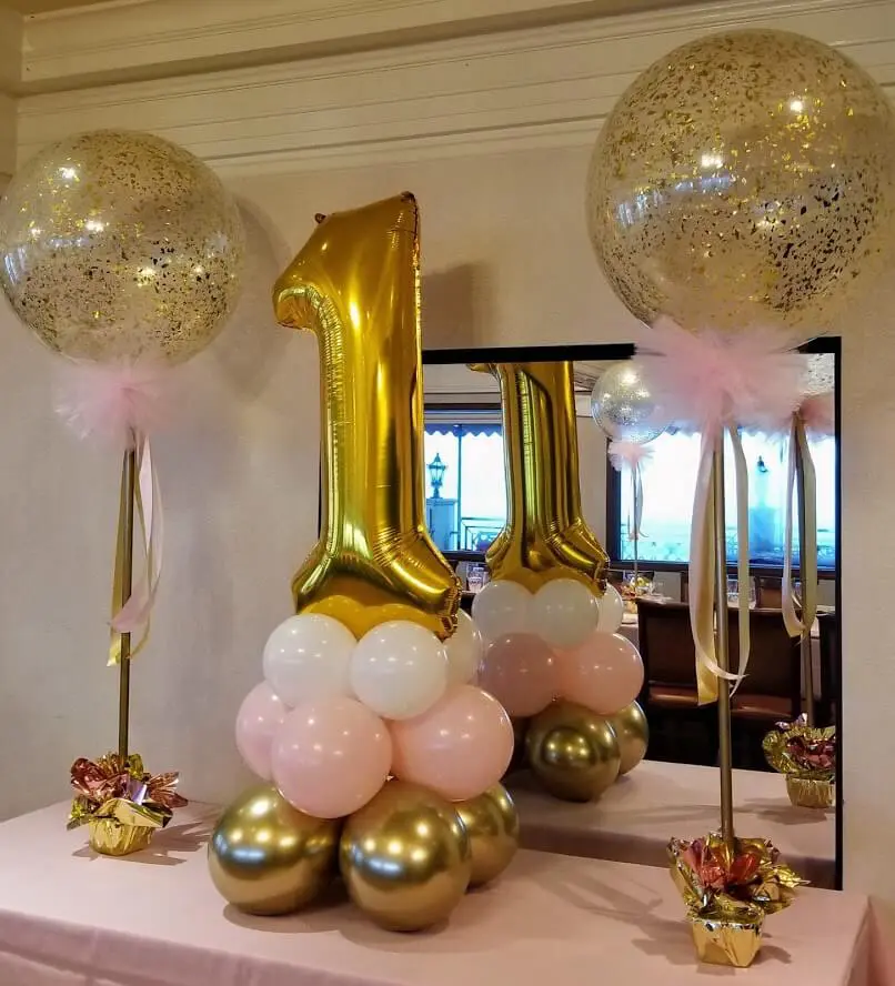 Balloons Lane Balloon delivery NJ in using colors White Pink Chrome Gold confetti balloons baby first gold with the big number one gold balloon With Number for Decoration Party