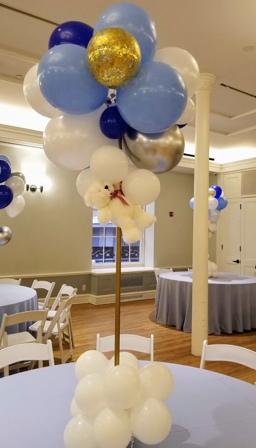 Balloons Lane Balloon delivery NYC in use colors White Silver Navy Blue Gold for boy confetti balloons for first birthday For column