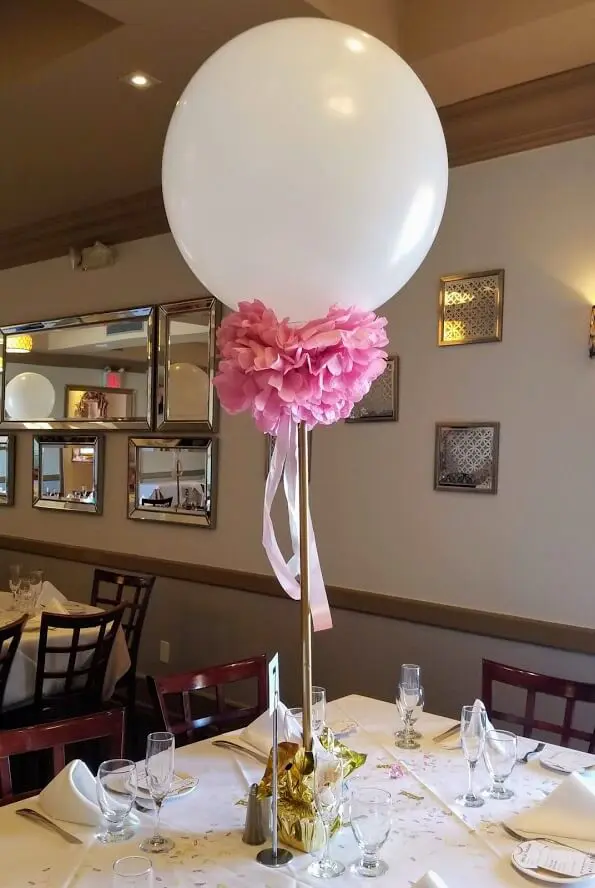 Big White round balloon with pink Puff